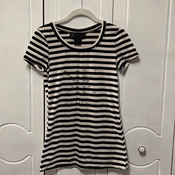 Kardashian Collection striped graphic Tee shirt XS - Picture 1 of 11
